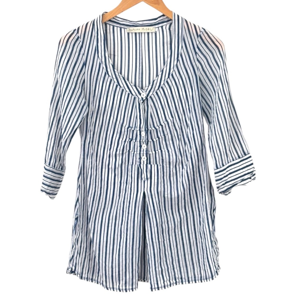 MARTINO MIDALI Button Split Neck Vertical Stripe Tunic, size small
